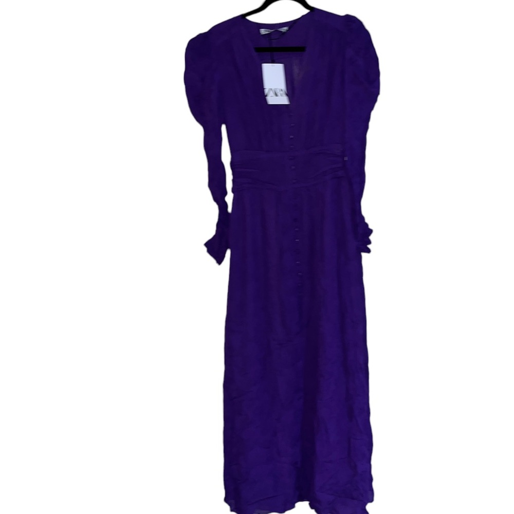 NWT ZARA Purple Jacquard Chiffon Midi Dress Bloggers Fav - Picture 6 of 7